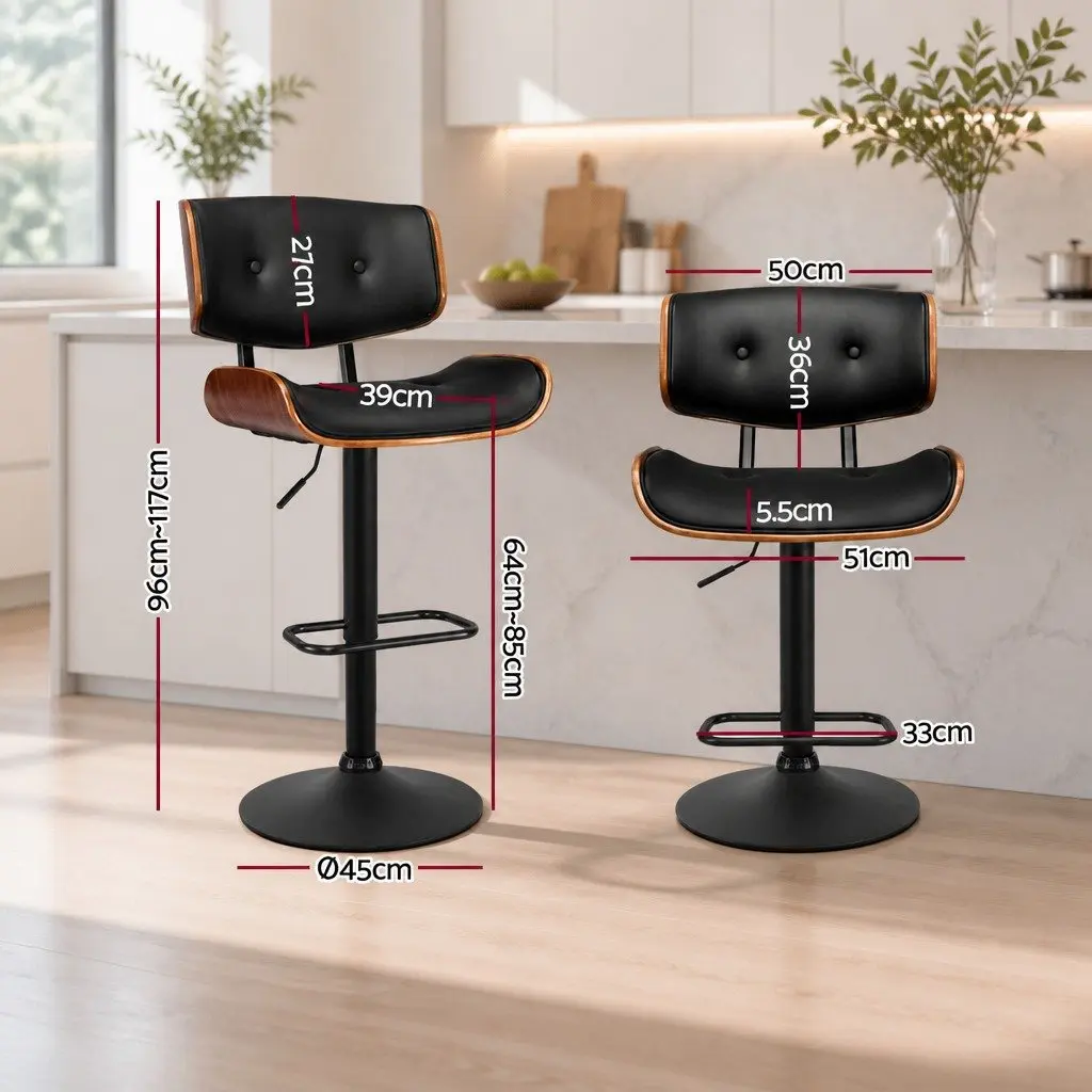 Bar Stools PU Leather Padded Seat 360 Rotatable Gas Lift Black 4 Pack