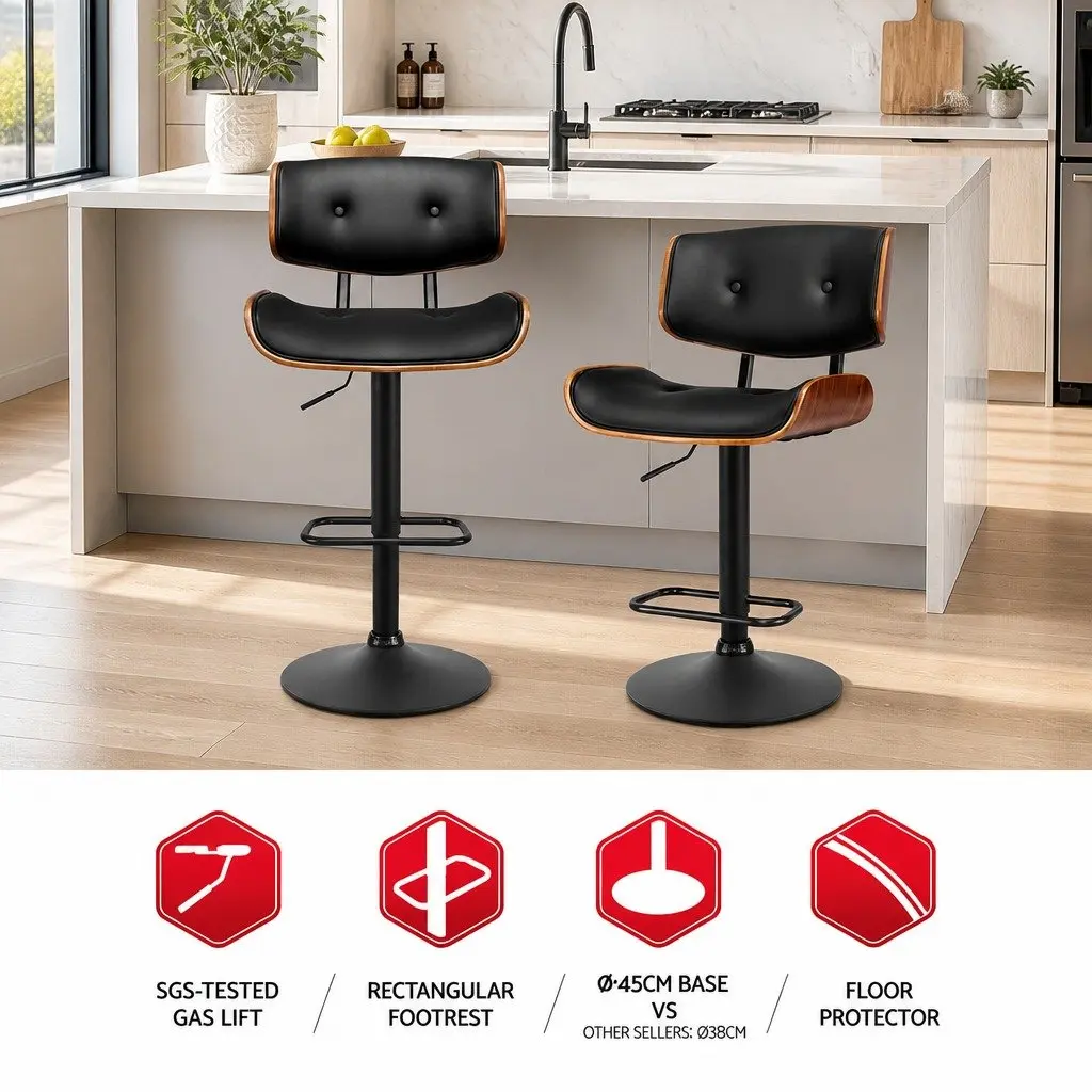 Bar Stools PU Leather Padded Seat 360 Rotatable Gas Lift Black 4 Pack