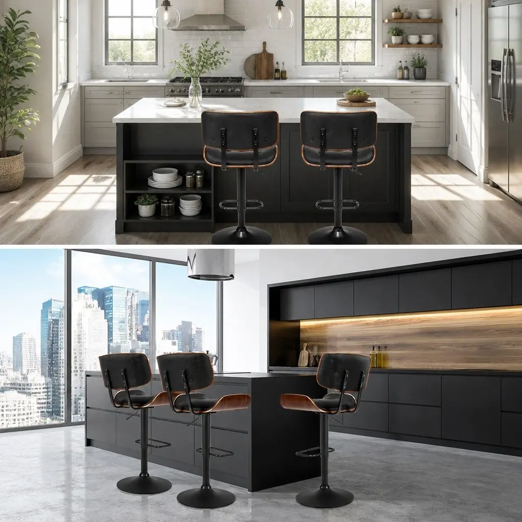 Bar Stools PU Leather Padded Seat 360 Rotatable Gas Lift Black 4 Pack