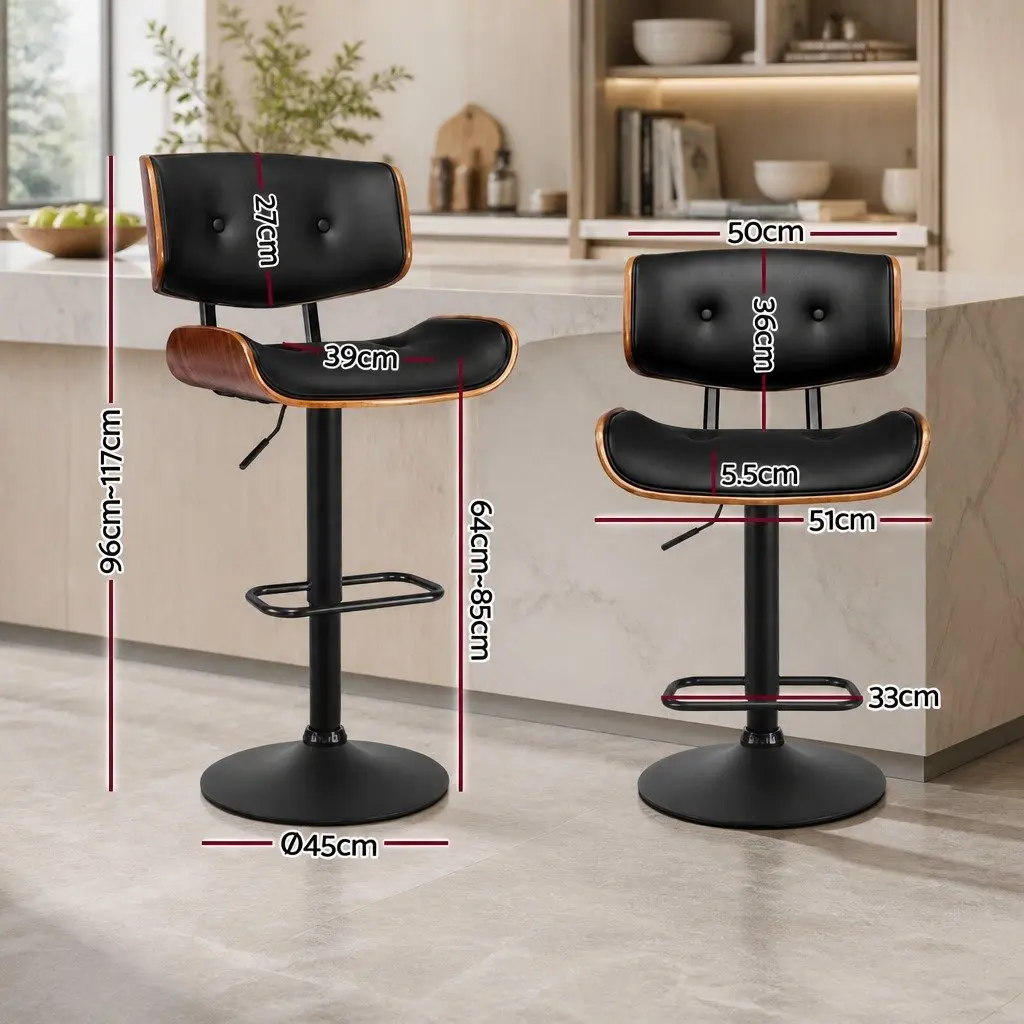 Bar Stools Gas Lift Adjustable Height Swivel PU Leather Padded Seat Steel Black