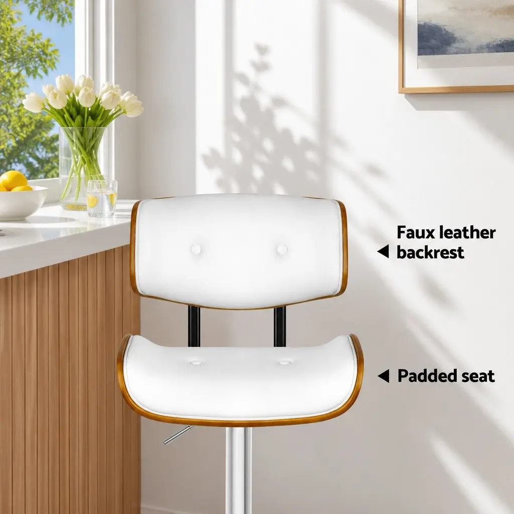Bar Stools Gas Lift Swivel PU Leather Padded Seat Chrome Base White 2 Piece