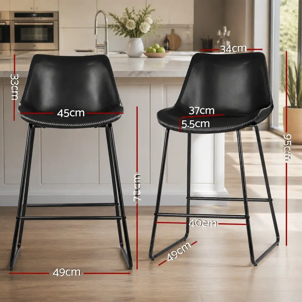 Padded Leather Seat Bar Stools Kitchen Counter Height Black Metal Frame Set of 4