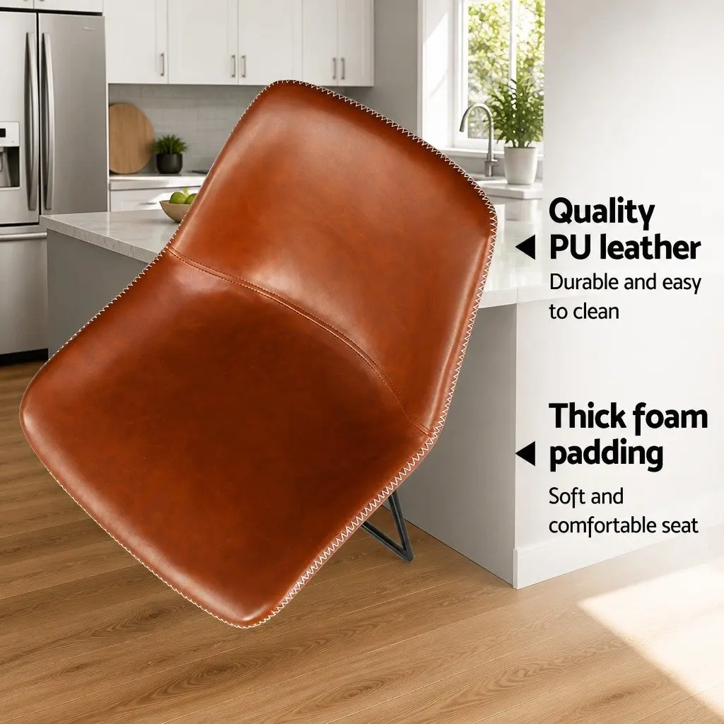 Bar Stools PU Leather Metal Steel Frame 70cm Brown Set of 2