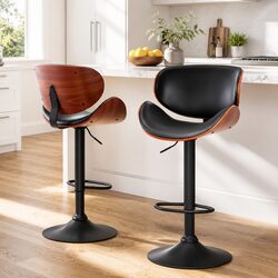 Practical Black Bar Stools with 360° Swivel - Set of 2