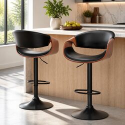 Practical Bar Stools with Gas Lift and Armrests - Set of 2