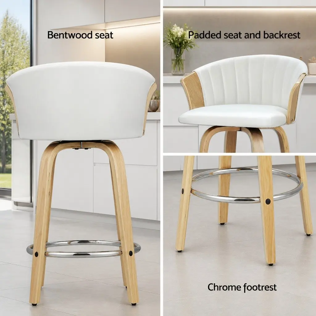 Bar Stools Swivel PU Leather Padded Seat White 2 Piece