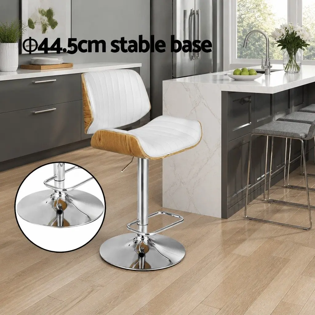 Bar Stools Wooden Seat Adjustable Height White Padded Kitchen Chair