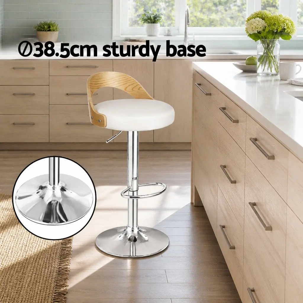 Bar Stools Adjustable Height PU Leather Upholstery 360° Swivel Chrome Base White Set of 2