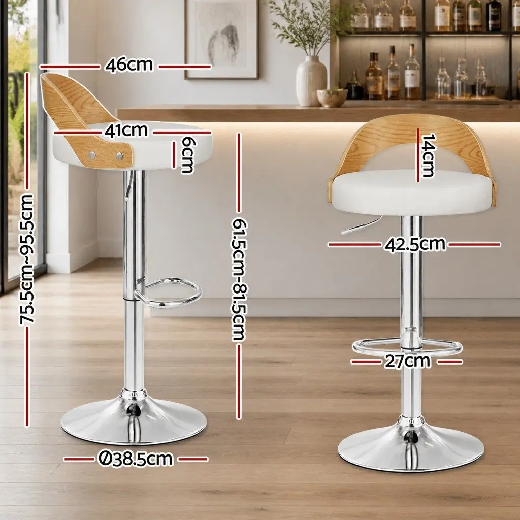Bar Stools Bentwood Seat Adjustable Height 360 Swivel Chrome Base White