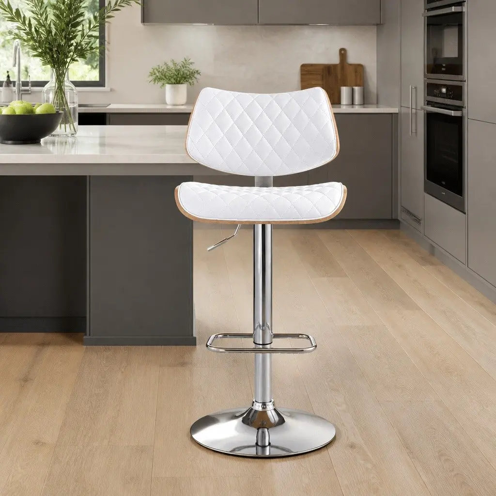 Bar Stool PU Leather Padded Seat Adjustable Height Swivel White