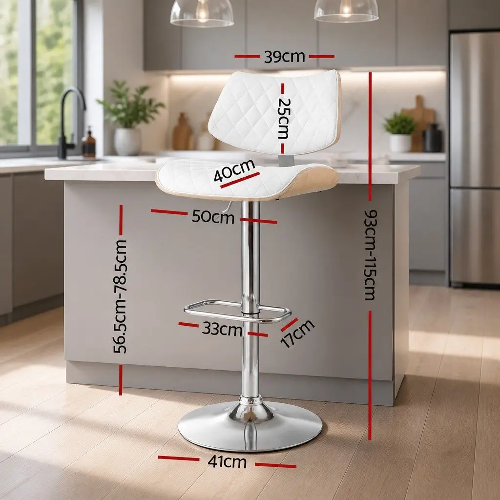 Bar Stool PU Leather Padded Seat Adjustable Height Swivel White