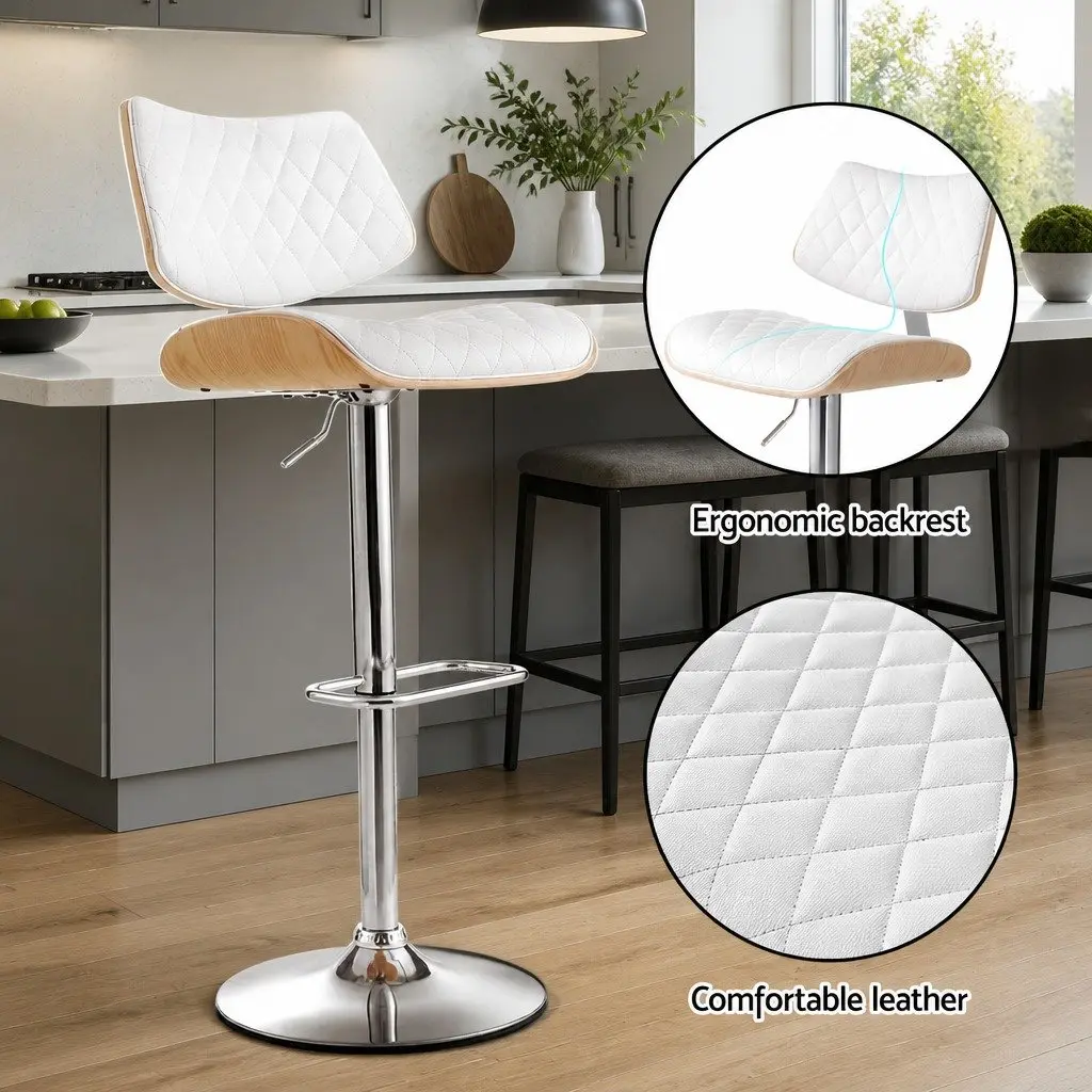 Bar Stool PU Leather Padded Seat Adjustable Height Swivel White