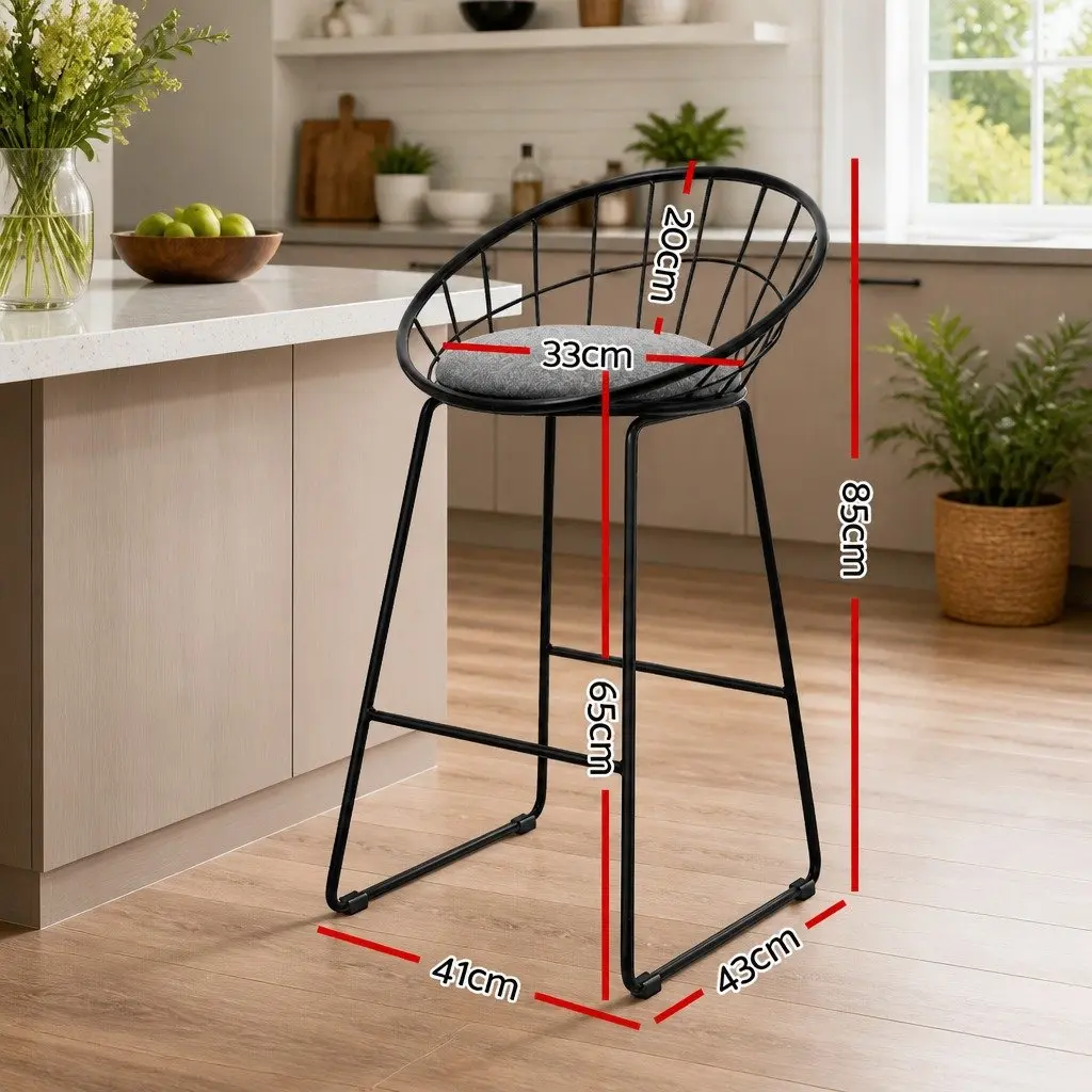 Bar Stools Metal Frame Padded Seat Black Kitchen Counter Height Set of 2
