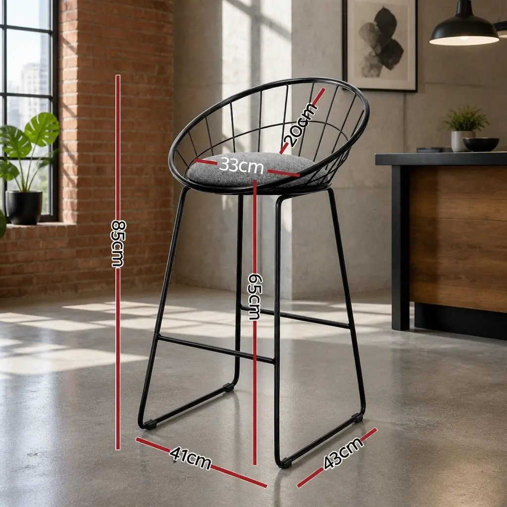 Bar Stools Padded Faux Linen Seat Curved Backrest 65cm Black Set of 4