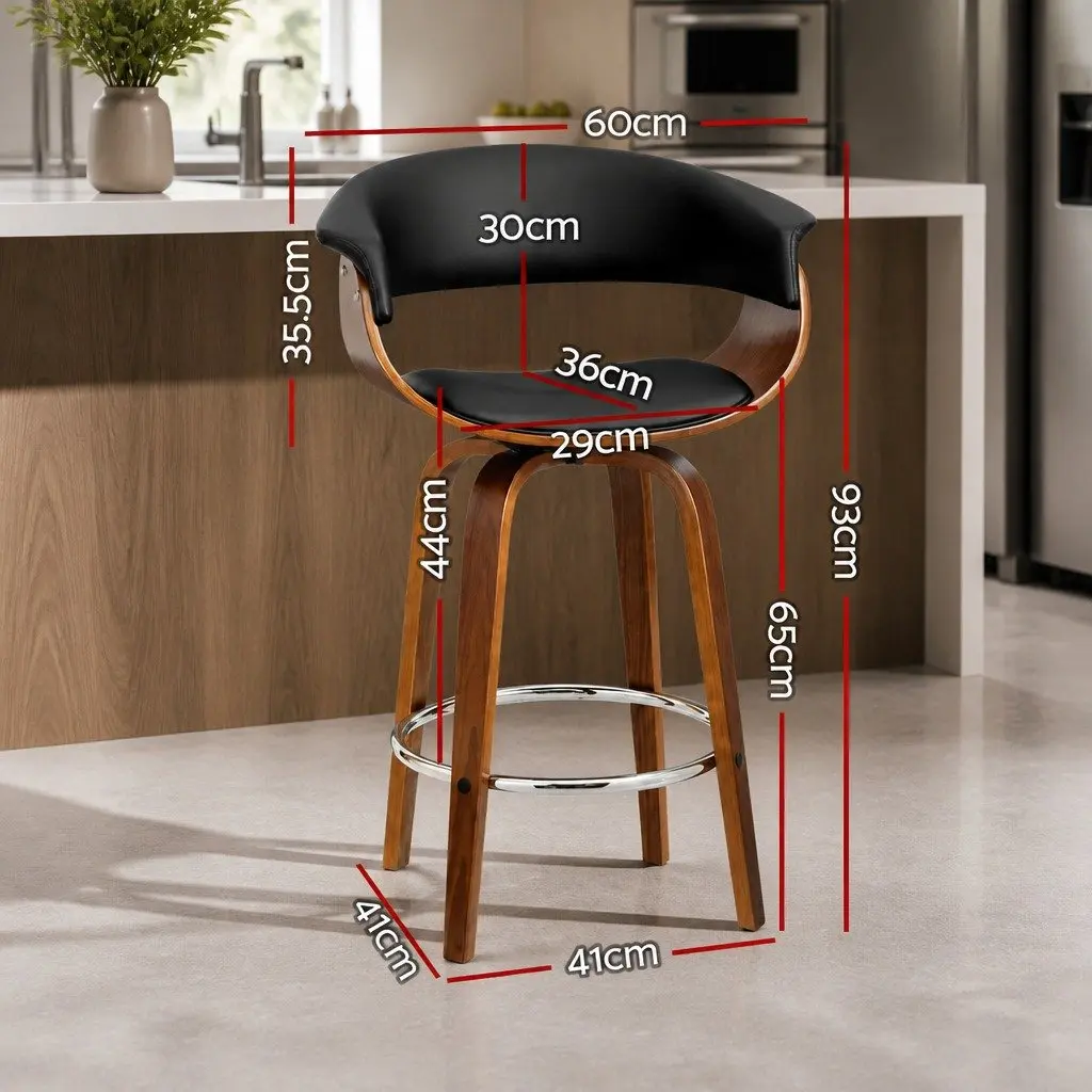 Bar Stools Wooden Frame Mid-Height Swivel Black Seat Set of 4