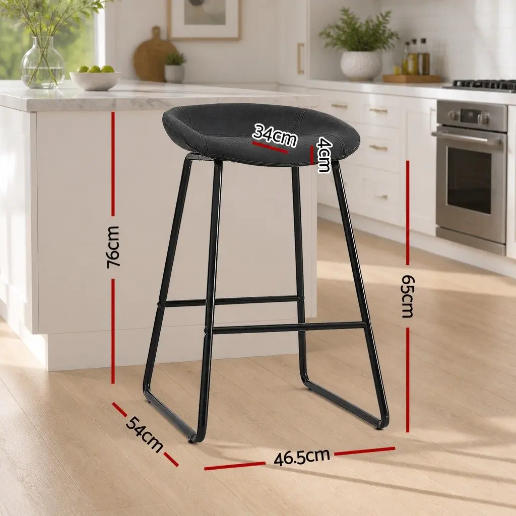 Bar Stools Metal Frame Foam Padded Seat Counter Height 2 Piece Black
