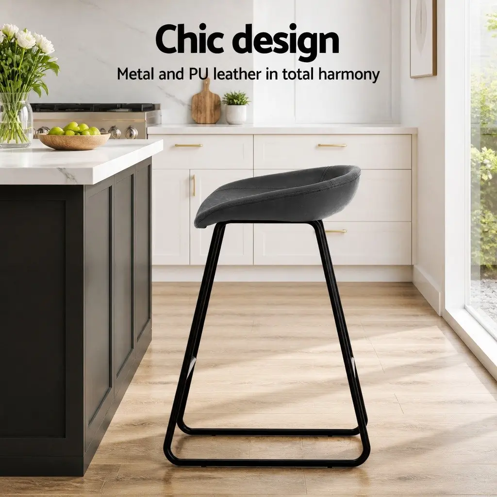 Bar Stools Metal Frame Foam Padded Seat Counter Height 2 Piece Black