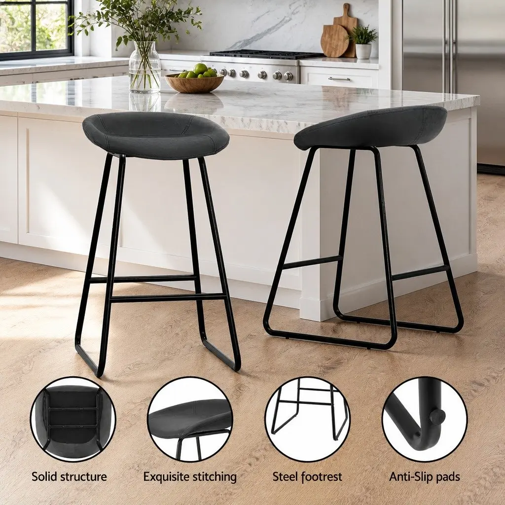Bar Stools Metal Frame Foam Padded Seat Counter Height 2 Piece Black