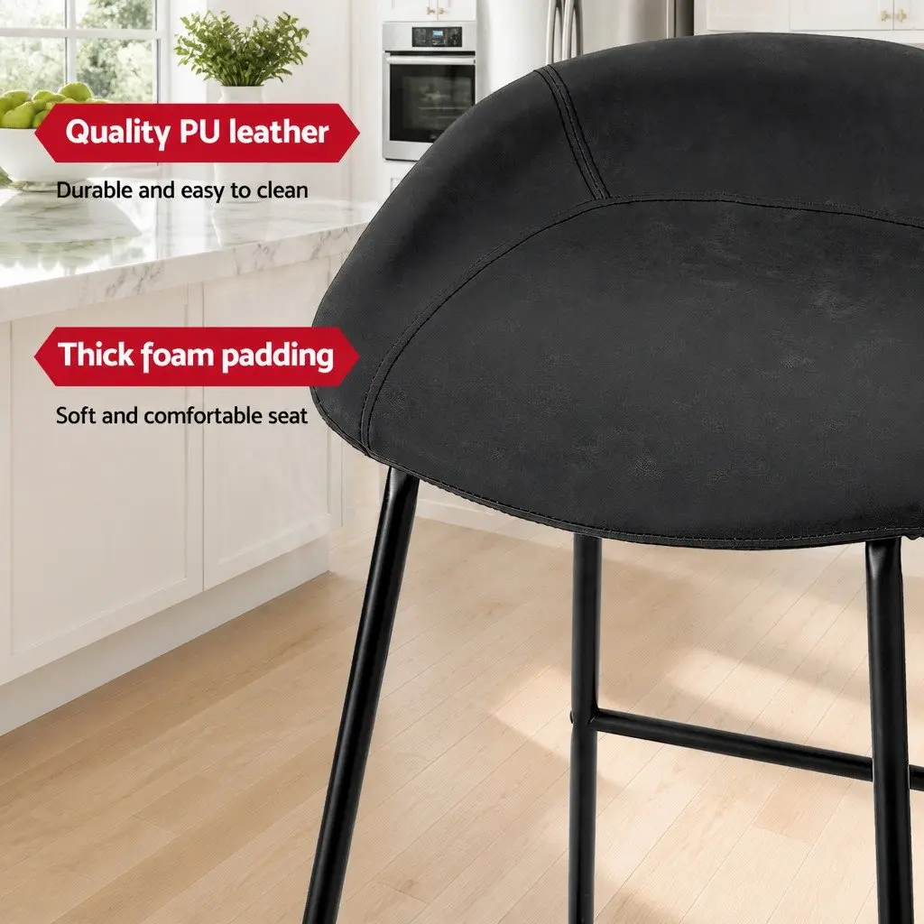 Bar Stools Metal Frame Foam Padded Seat Counter Height 2 Piece Black