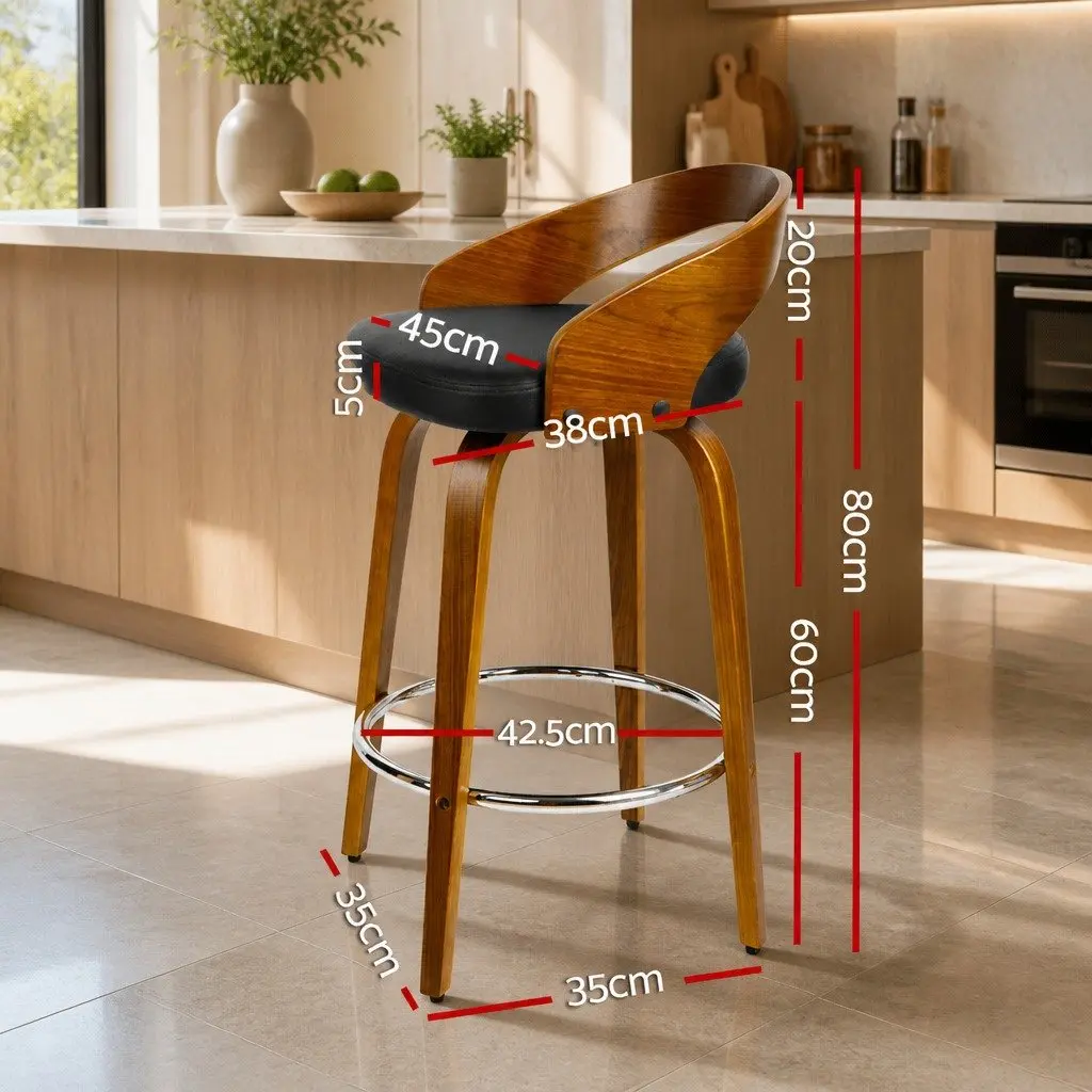 Bar Stools Wooden Swivel Seat Curved Backrest Black Walnut 80cm