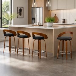 Comfortable Set of 4 Bar Stools with Swivel Function