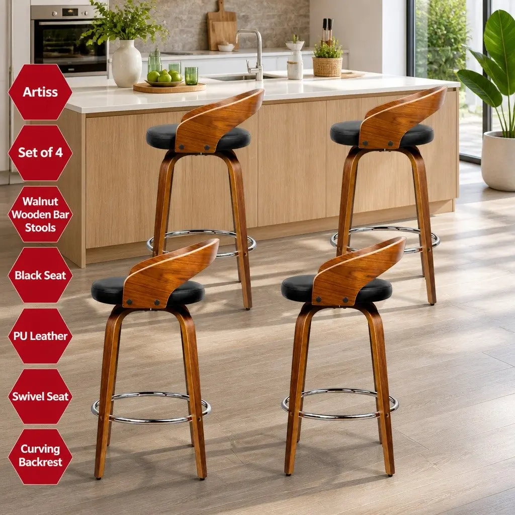 Set of 4 Bar Stools with Swivel Function