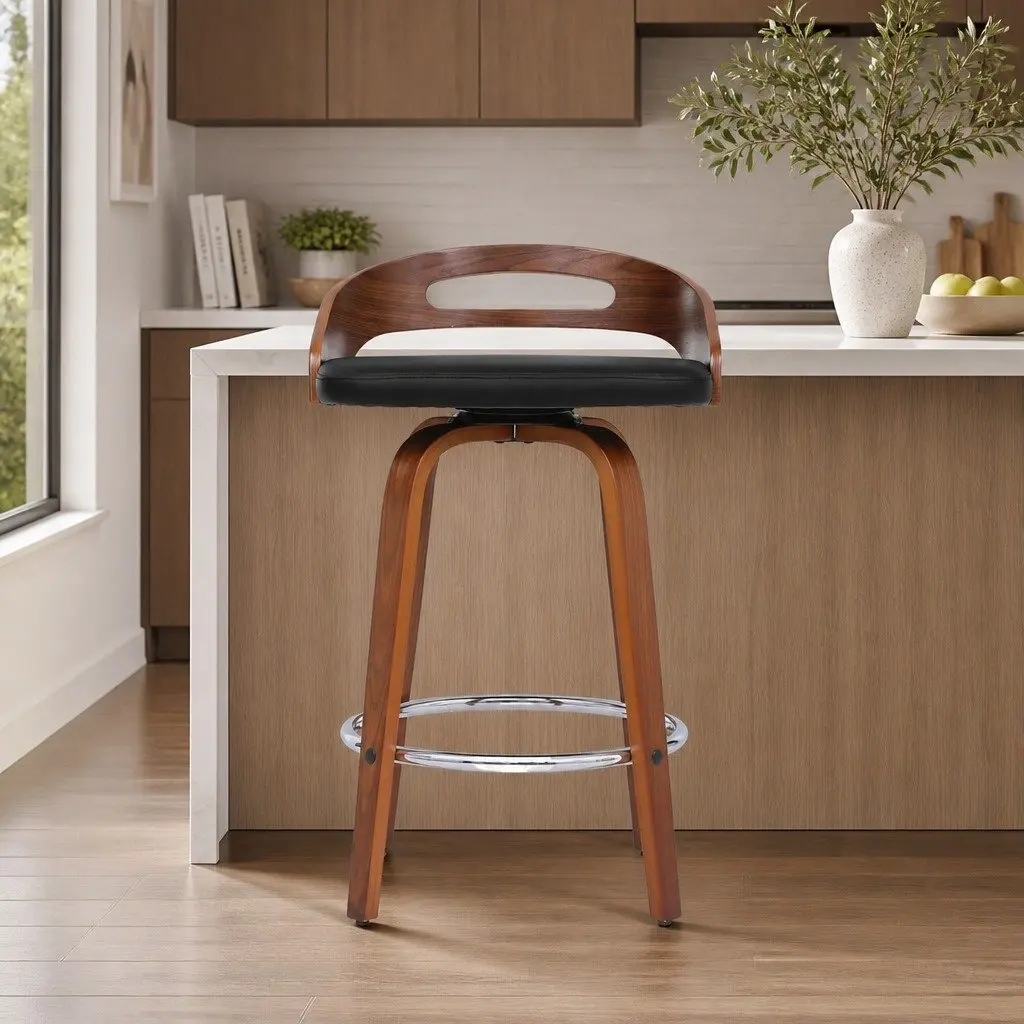 Bar Stools PU Leather Swivel Dining Chairs 66cm Seat Height Black Set of 4