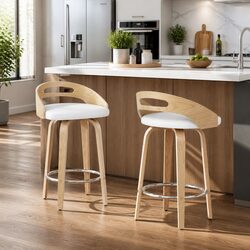 Functional Bar Stools for Kitchen or Dining Room White Set of 2
