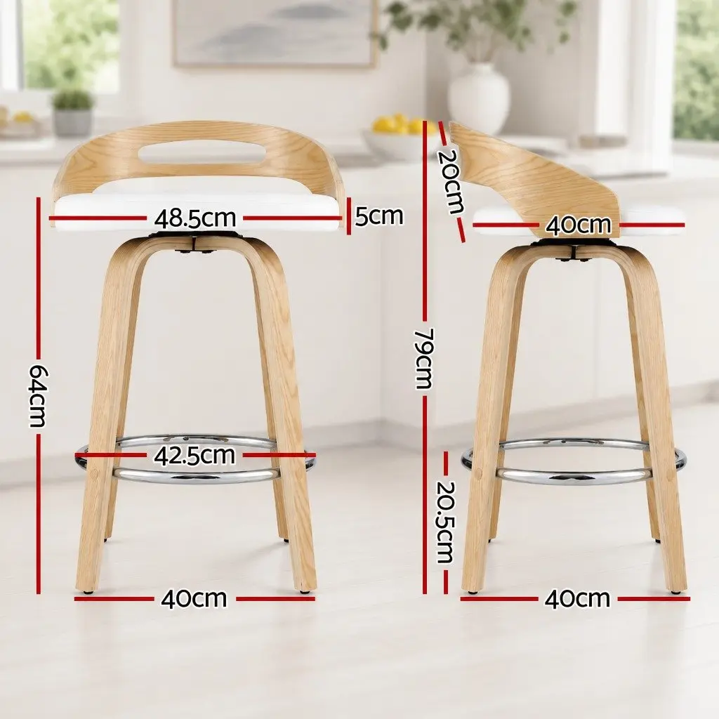 Bar Stools PU Leather Swivel Seat Low Back 4 Piece White