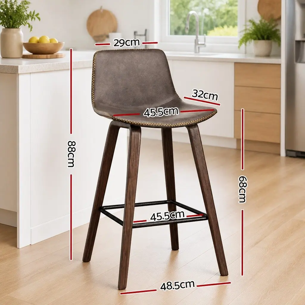 Bar Stools Wooden Backrest Metal Footrest 48.5cm Brown Walnut