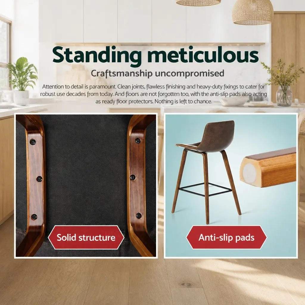 Bar Stools Wooden Backrest Metal Footrest 48.5cm Brown Walnut