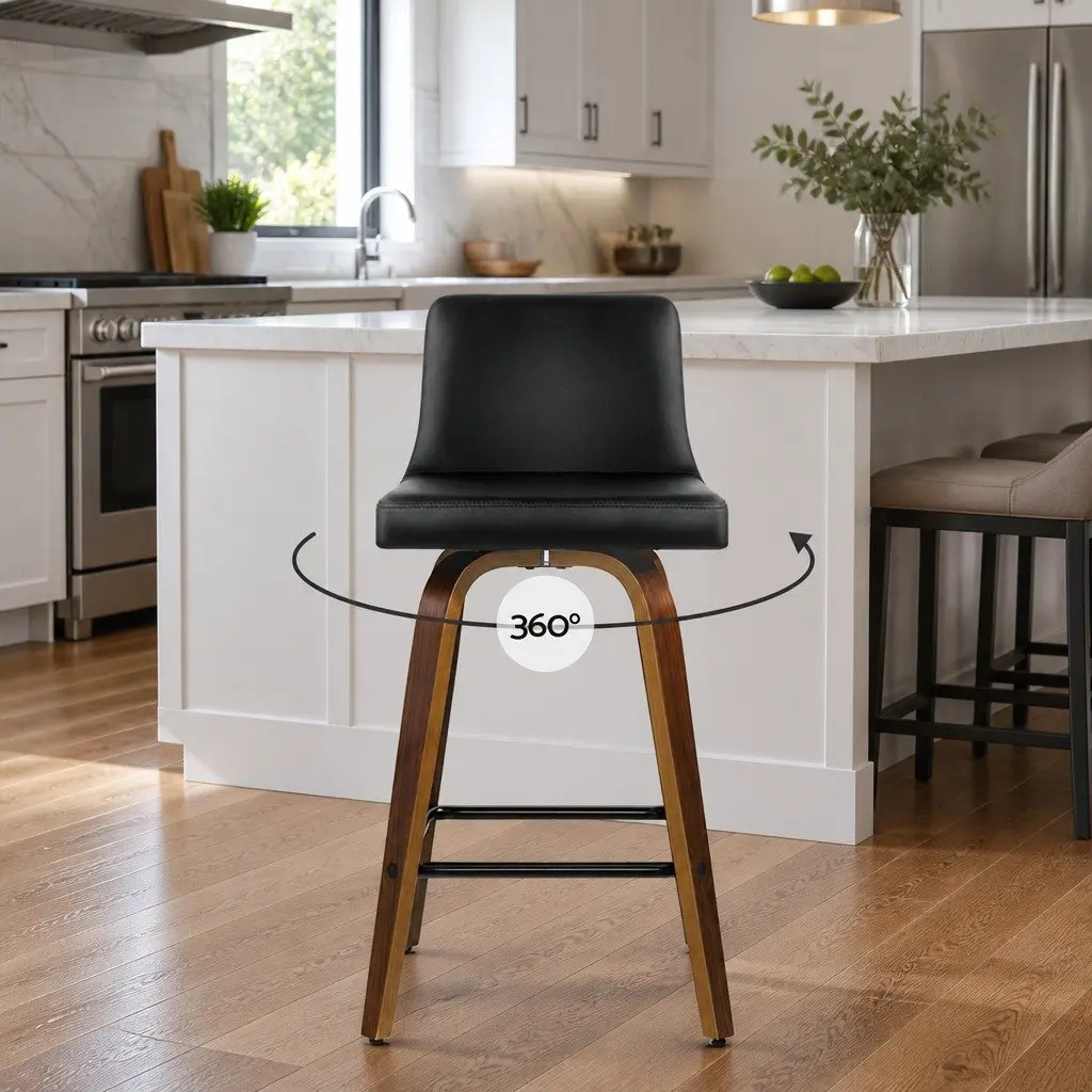 Bar Stools Wooden Padded Swivel Seat 87cm Black Set of 4