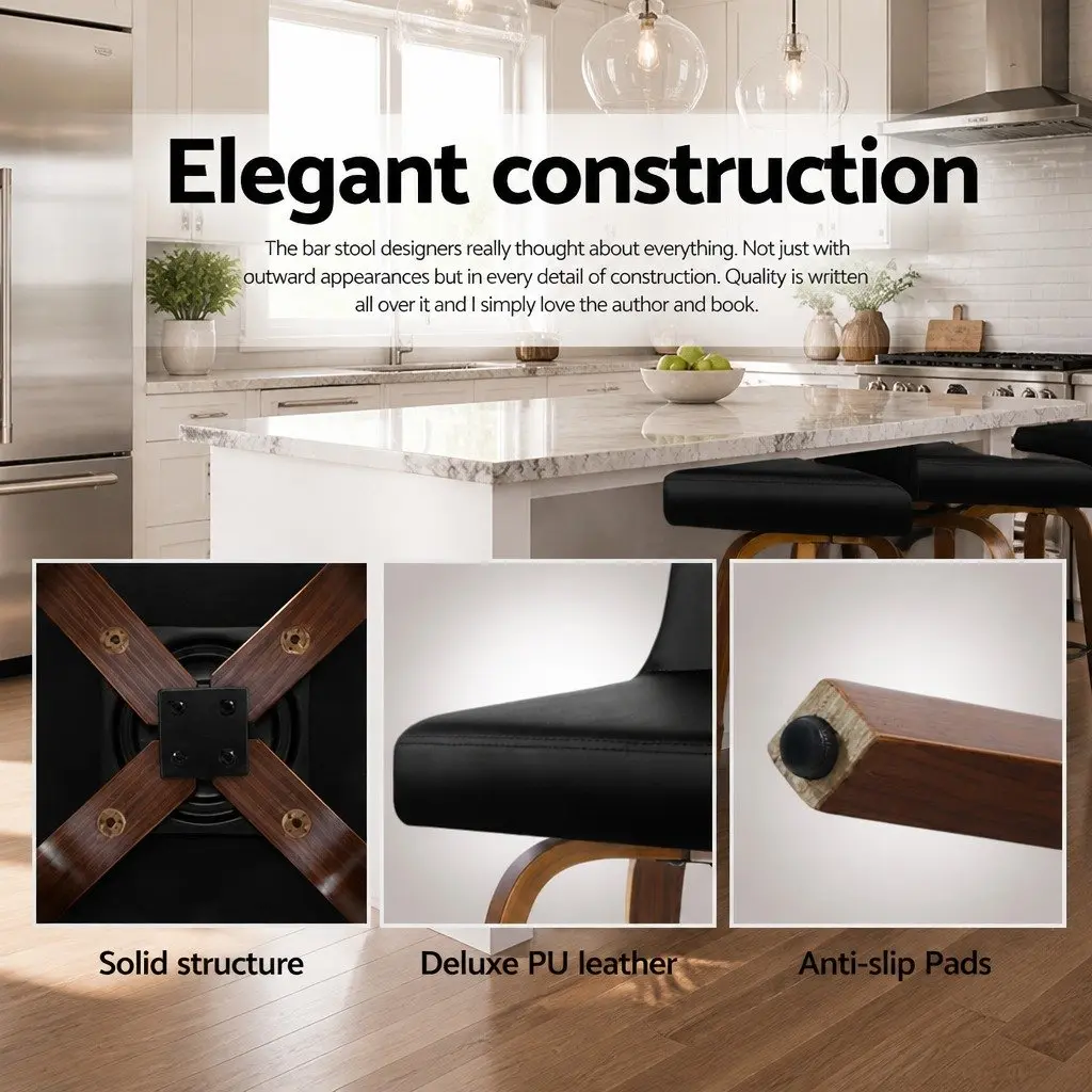 Bar Stools Wooden Padded Swivel Seat 87cm Black Set of 4