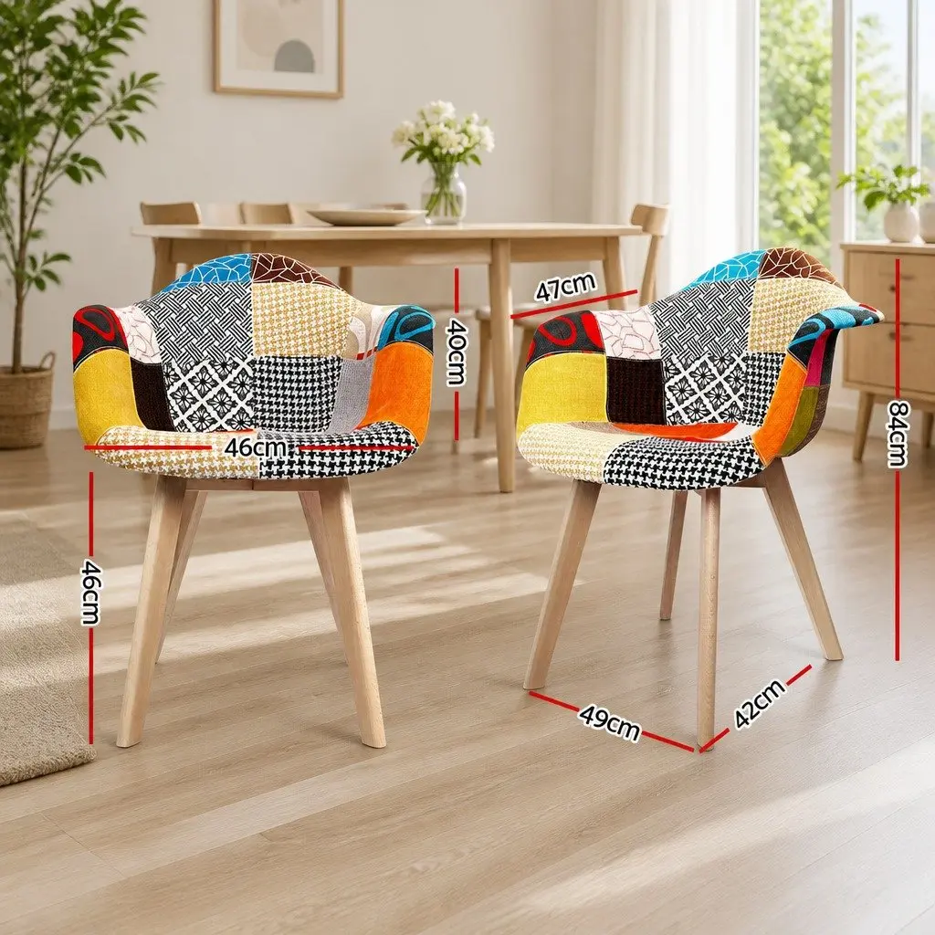 Dining Chairs Set of 2 Fabric Retro Replica Design Mid-Century Kitchen Seating