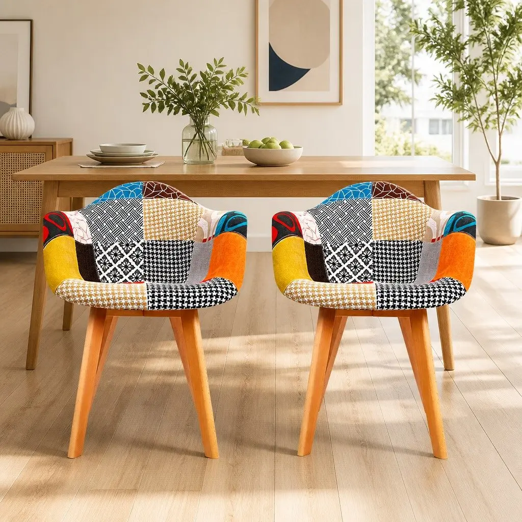 Dining Chairs Set of 2 Fabric Retro Replica Design Mid-Century Kitchen Seating