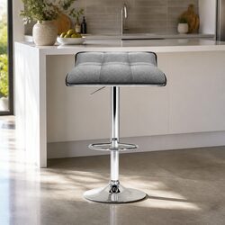 Bar Stools x4 Grey Linen Padded Gas Lift Swivel Kitchen Dining Chairs Height