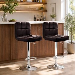 Bar Stools Leather Gas Lift Swivel Kitchen Counter Height Adjustable Seat Pair
