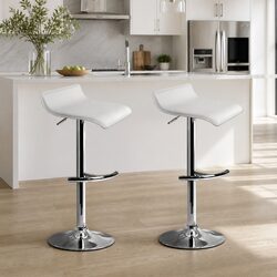 Bar Stools Adjustable Gas Lift Chairs White 2 Pack Swivel Seat Kitchen
