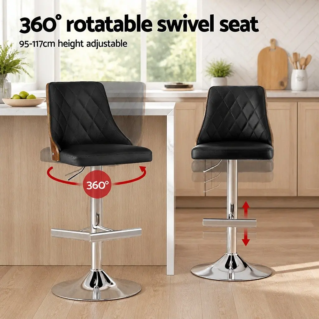 Swivel Bar Stools Black Leather Adjustable Height Kitchen Counter Set of 4