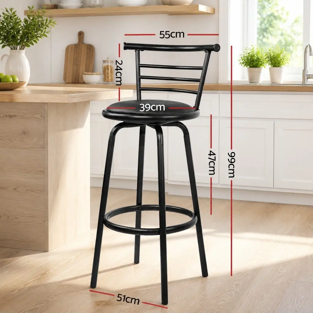 Bar Stools Swivel PU Leather Padded Black 99cm Modern Kitchen Dining Chairs Set of 2