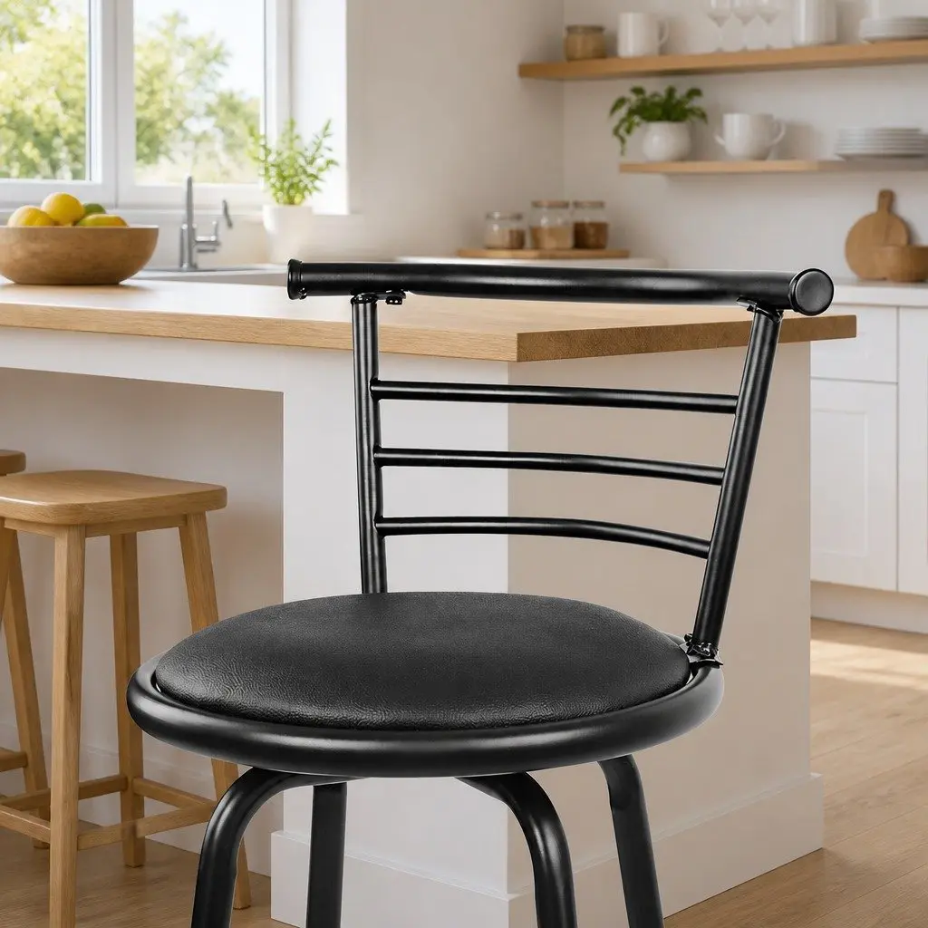 Bar Stools Swivel PU Leather Padded Black 99cm Modern Kitchen Dining Chairs Set of 2