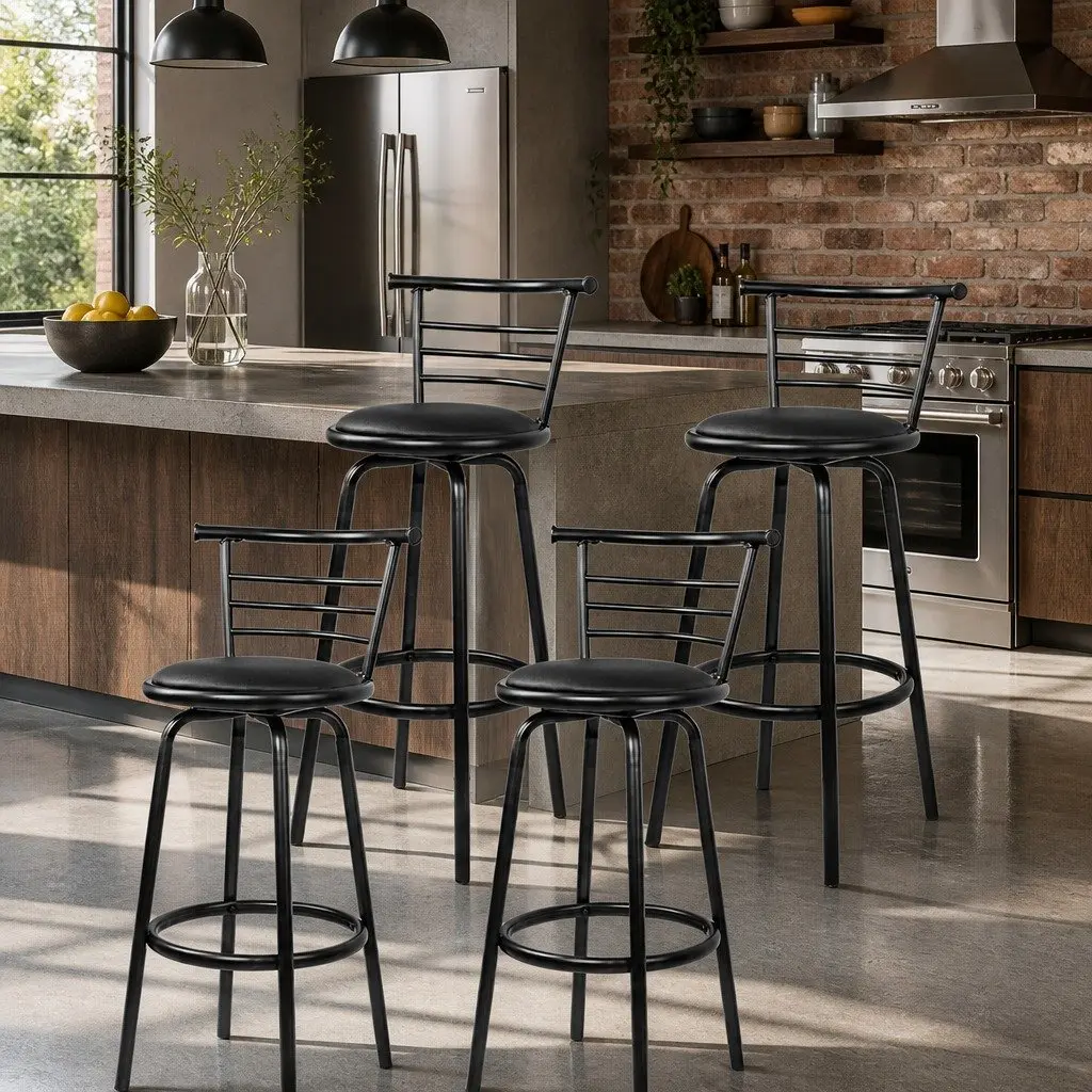 Bar Stools Swivel Padded 99cm Black Steel