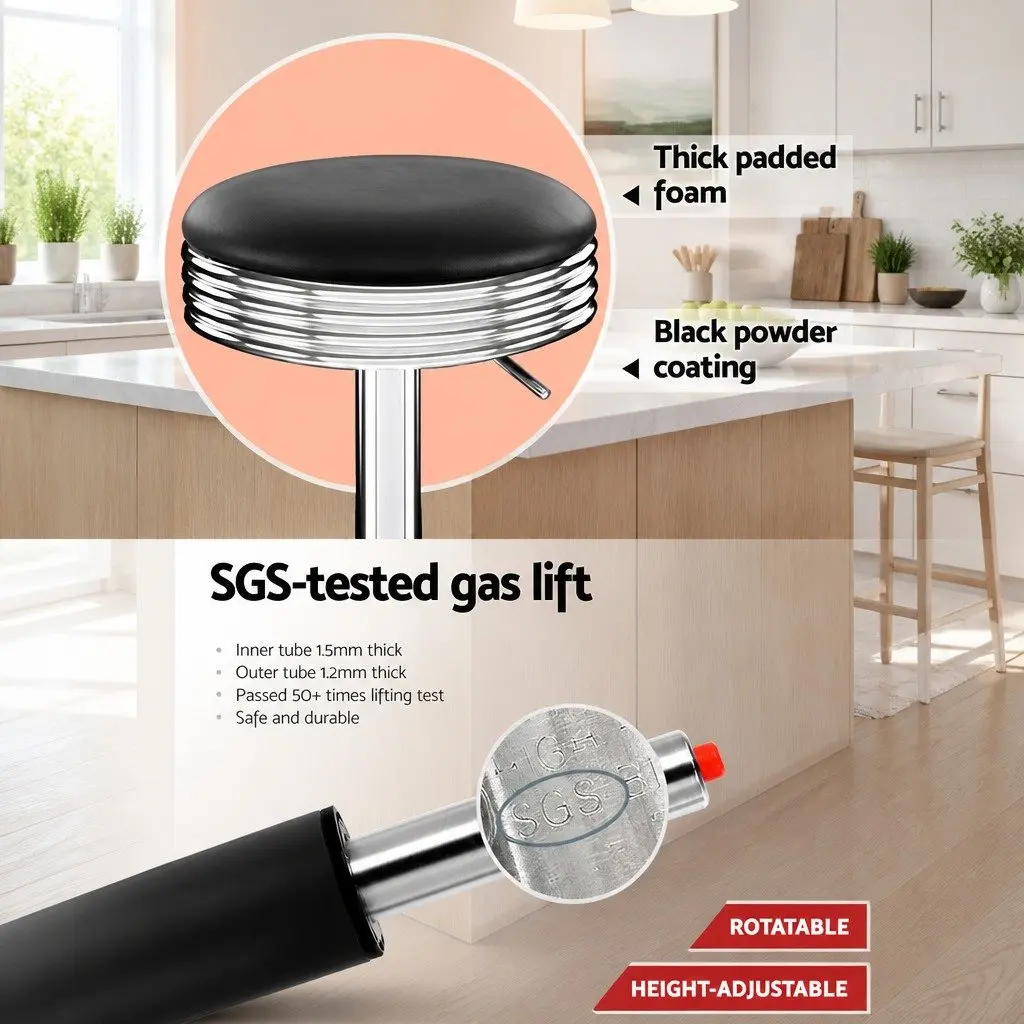 Bar Stools Backless Swivel Steel Chrome Base Black PU Leather