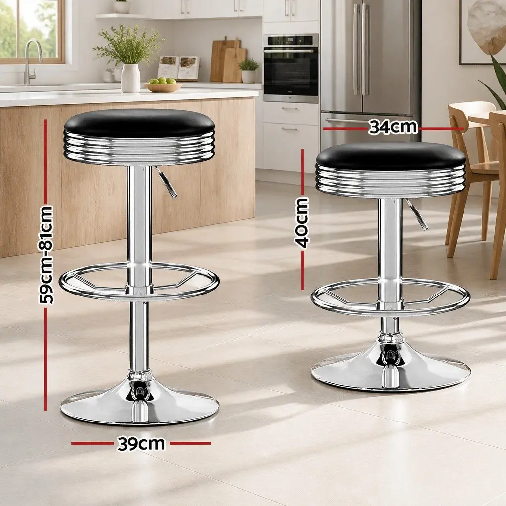 Bar Stools Padded Swivel Gas Lift Chrome Base Black