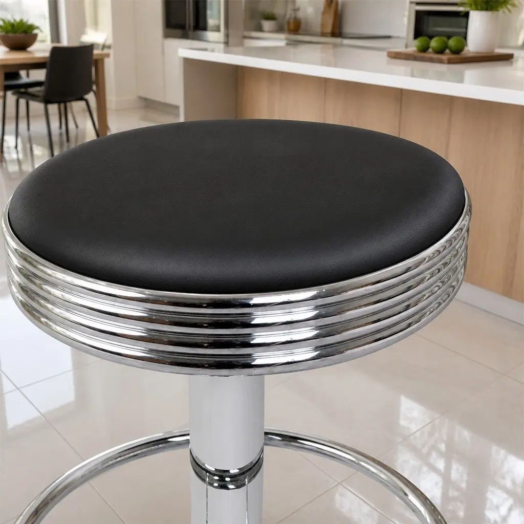 Bar Stools Padded Swivel Gas Lift Chrome Base Black