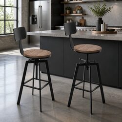 Bar Stools Set of 4 Adjustable Height Kitchen Dining Chairs with Backrest Black