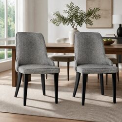 Dining Chairs Set of 2 Grey Fabric High Back Seat Cushion Steel Legs