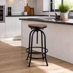 Bar Stools Adjustable Swivel Wooden Seat Kitchen Counter Height Black x1