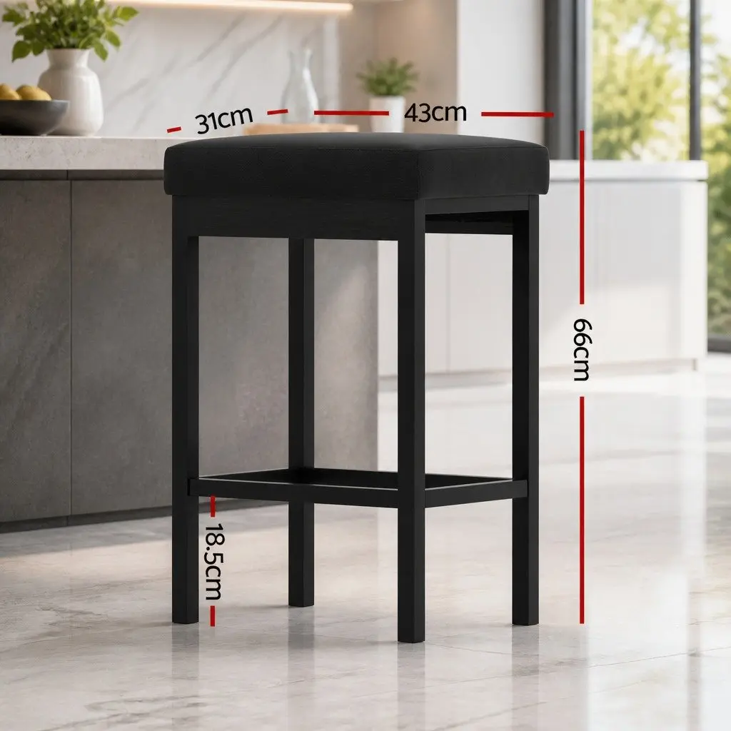 Bar Stools Metal Frame PU Seat 66cm Black Set of 2