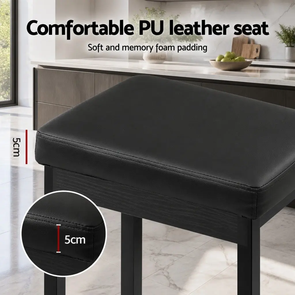 Bar Stools Metal Frame PU Seat 66cm Black Set of 2